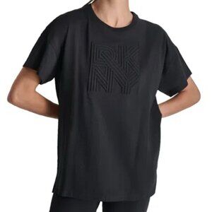 DKNY Sport Women's Cotton Embossed Logo High-Low T-Shirt Black XS New